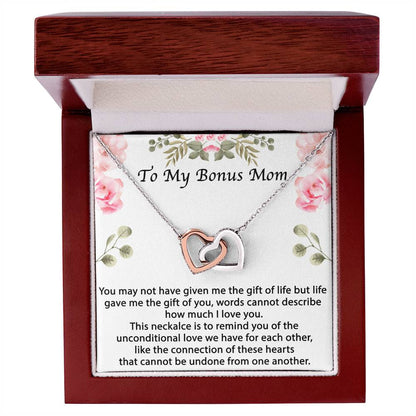 Bonus Mom Gift Bonus Mom Necklace Unbiological Mom Gift Unbiological Mom Neclace Card Mother'S Day Gift For Stepmom Foster Mom In Law Interlocking Hearts Necklace