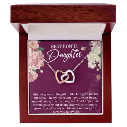 Best Bonus Daughter Interlocking Hearts Necklace Message Card