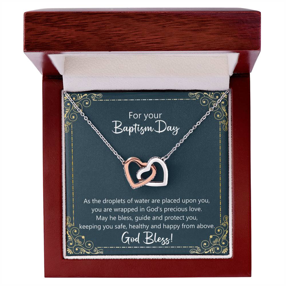 Baptism Gift - May God Keep You Safe Necklace Interlocking Hearts Necklace