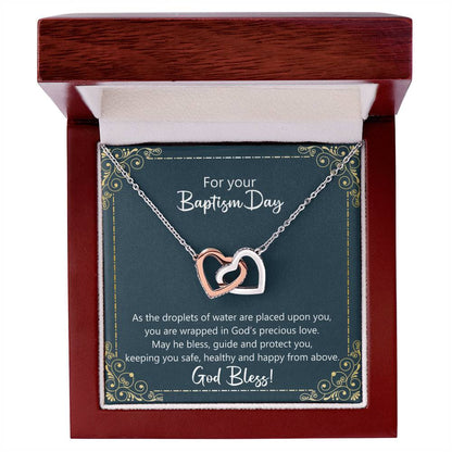 Baptism Gift - May God Keep You Safe Necklace Interlocking Hearts Necklace