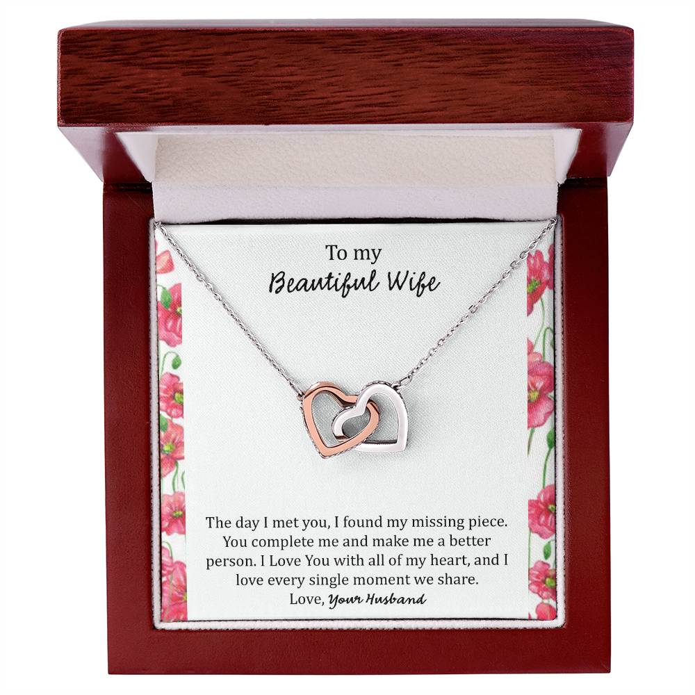 To My Wife The Day I Met You - Floral Interlocking Hearts Necklace