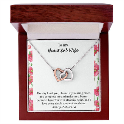 To My Wife The Day I Met You - Floral Interlocking Hearts Necklace