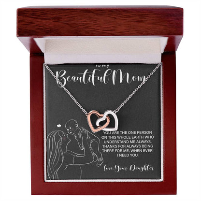 To My Wonderful Mom - Love From Daughter - Princess Love For Mom Interlocking Hearts Necklace