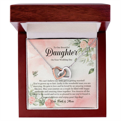 Wedding Day Gift - To My Beautiful Daughter Interlocking Hearts Necklace