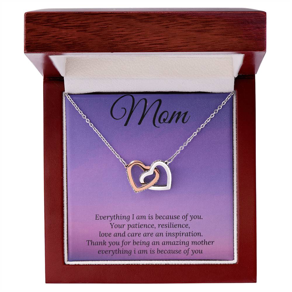 Everything I Am Is Because Of You Two Hearts Interlocking Hearts Necklace