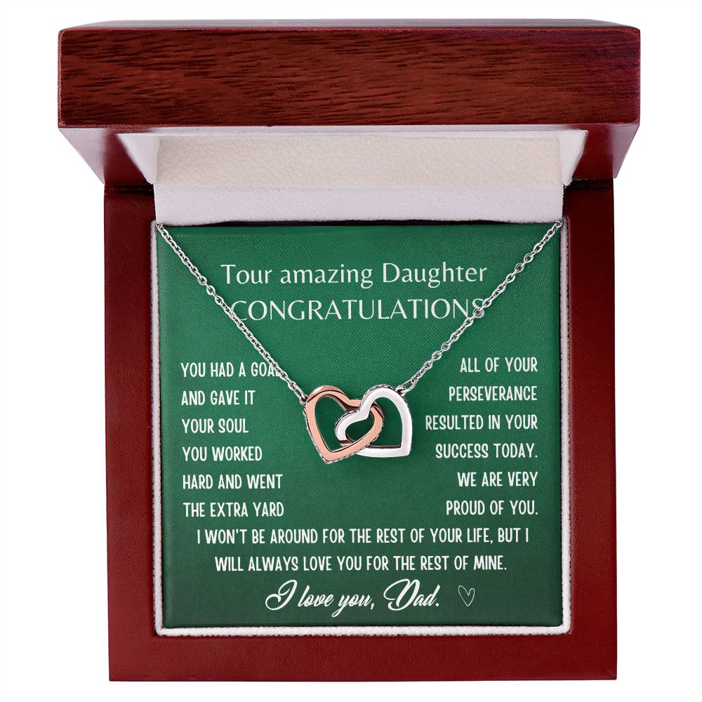 Gift For Daughter From Dad- I Will Always Love You For The Rest Of Mine Interlocking Hearts Necklace