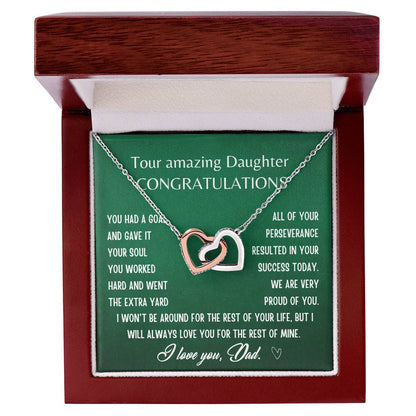 Gift For Daughter From Dad- I Will Always Love You For The Rest Of Mine Interlocking Hearts Necklace