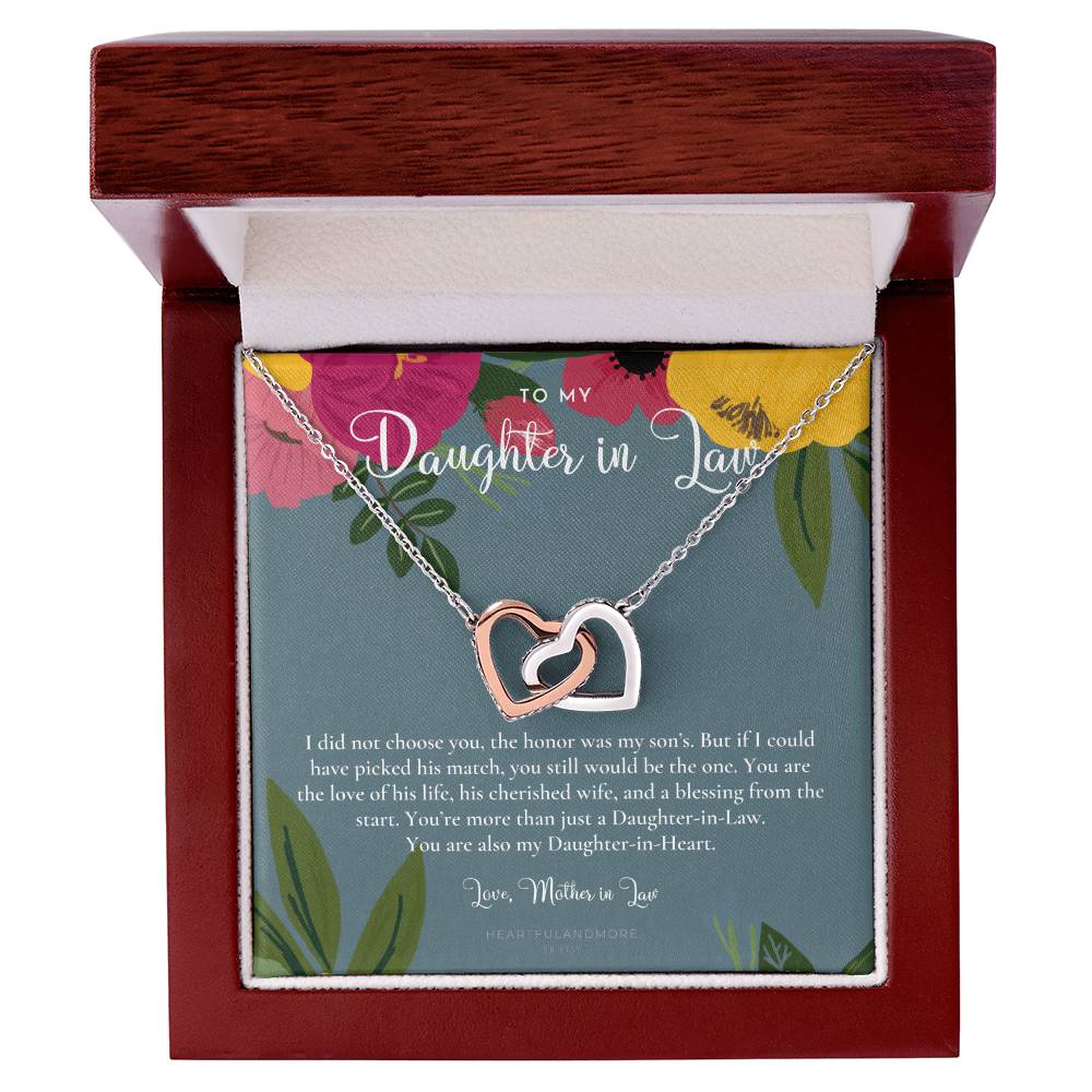 Daughter-In-Law Gift Necklace Wedding Gift Jewelry From Mother-In Law Gift For Bride Daughter-In-Heart Interlocking Hearts Necklace