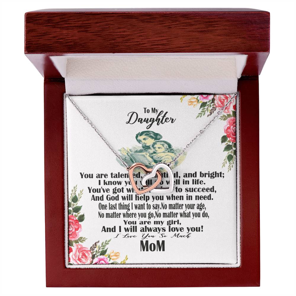 Gift For Daughter Massage Card Design Interlocking Hearts Necklace