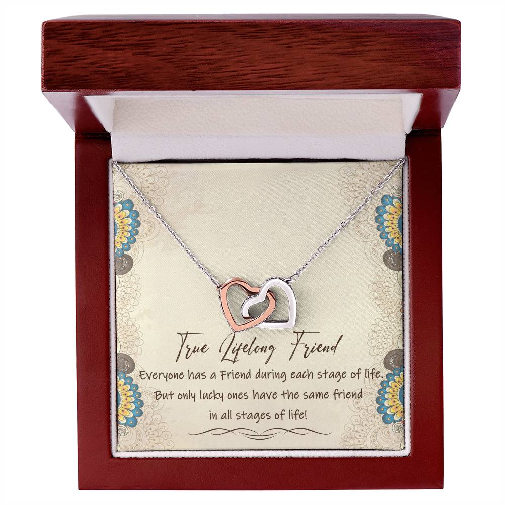 True Lifelong Friend Interlocking Hearts Necklace Message Card