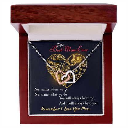 To The Best Mom Ever. Meaningful Present For Mother. Interlocking Hearts Necklace