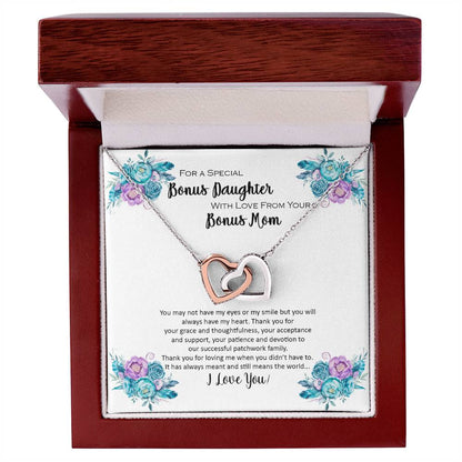 Bonus Daughter From Bonus Mom No Dna But You Have My Heart Interlocking Hearts Necklace