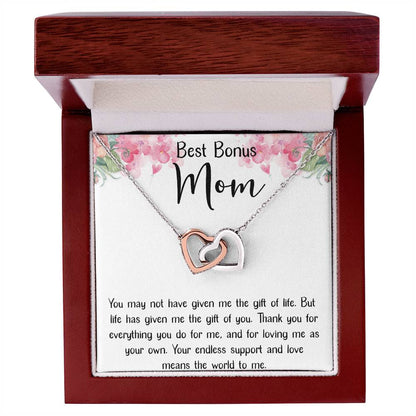 Best Bonus Mom Interlocking Hearts Necklace Message Card