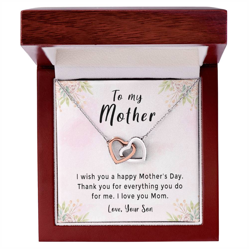 'Thank You For Everything You Do' Necklace Plus Message Card - Amazing Mother'S Day Gift Idea From Son Interlocking Hearts Necklace