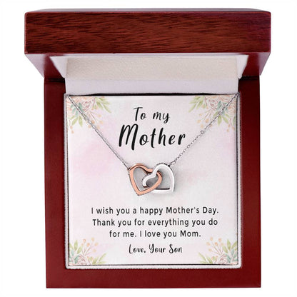 'Thank You For Everything You Do' Necklace Plus Message Card - Amazing Mother'S Day Gift Idea From Son Interlocking Hearts Necklace