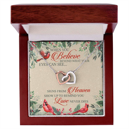When You Believe Beyond What Your Eyes Interlocking Hearts Necklace Message Card
