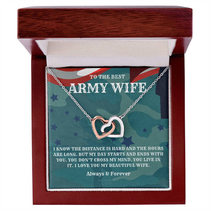 Army Wife Gift Military Gift Wife To The Best Army Wife In The World Army Jewelry Deployment Necklace Deployment Gift Gift For Army Wife Interlocking Hearts Necklace