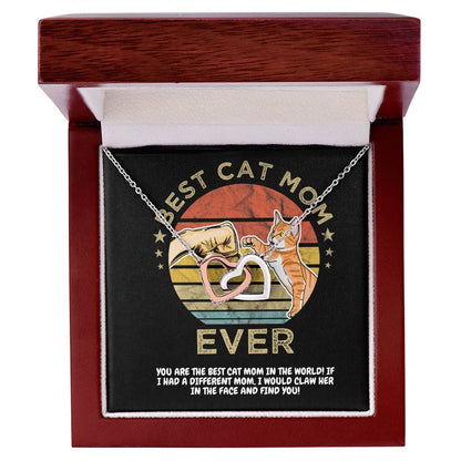 Best Cat Mom Ever Happy Mother'S Day Fist Bump Interlocking Hearts Necklace