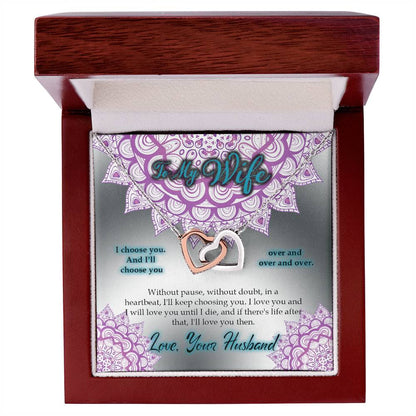 To My Wife I Choose You Two Hearts Embellished With Cubic Zirconia Stones Interlocked Together Interlocking Hearts Necklace