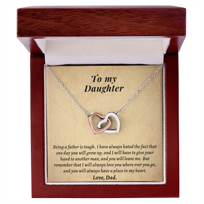 Gift For Daughter From Dad - I Will Always Love You Where Ever You Go Interlocking Hearts Necklace