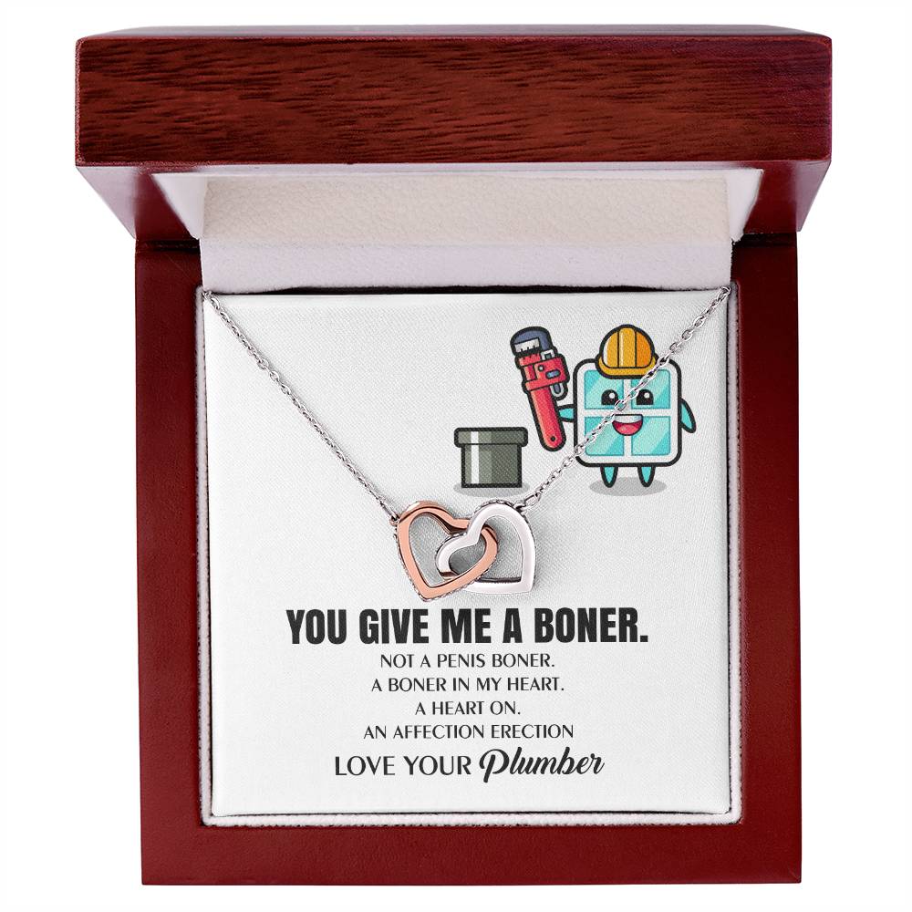 You Give Me A Heart Boner An Affection Erection Interlocking Heart Necklace Funny & Sarcastic Love For Her Mature Gag Plumber'S Wife Funny Gift Interlocking Hearts Necklace