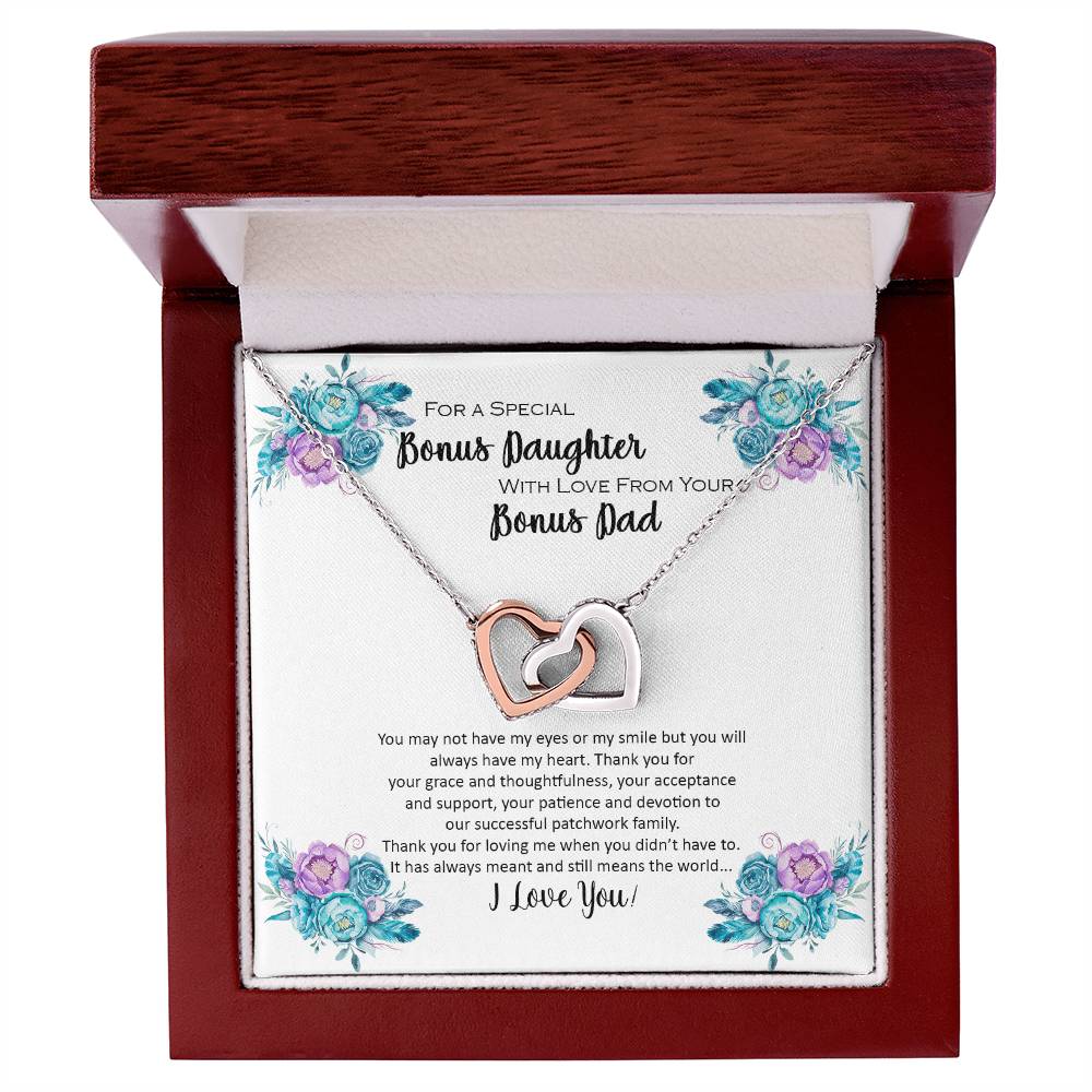Bonus Daughter From Bonus Dad No Dna But You Have My Heart Interlocking Hearts Necklace