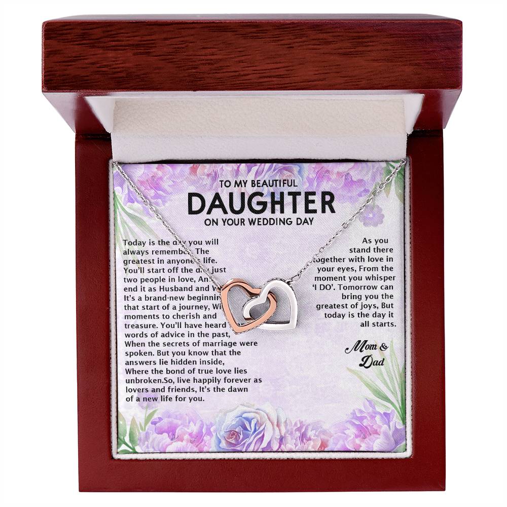 Wedding Day Gift - To My Beautiful Daughter Interlocking Hearts Necklace