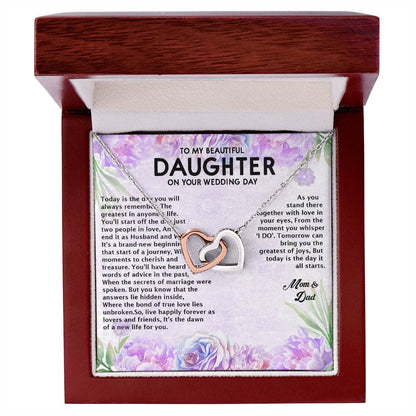 Wedding Day Gift - To My Beautiful Daughter Interlocking Hearts Necklace