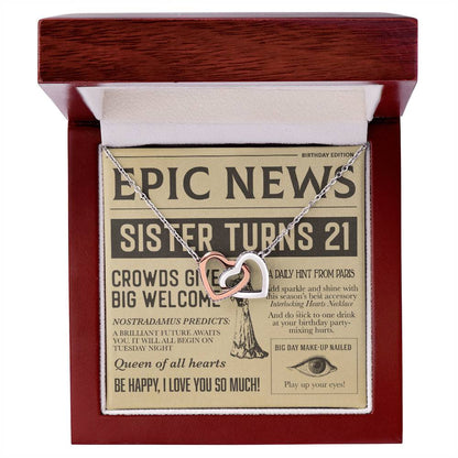 21St Birthday Gift Necklace Birthday Gift For Sister With Unique Message Card Interlocking Hearts Necklace