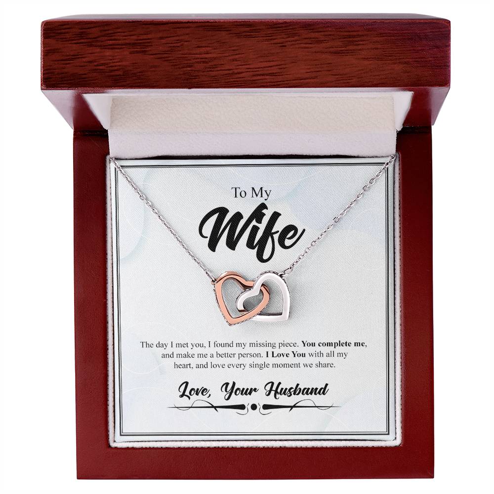 To My Wife- You Complete Me- Interlocking Heart Necklace Interlocking Hearts Necklace