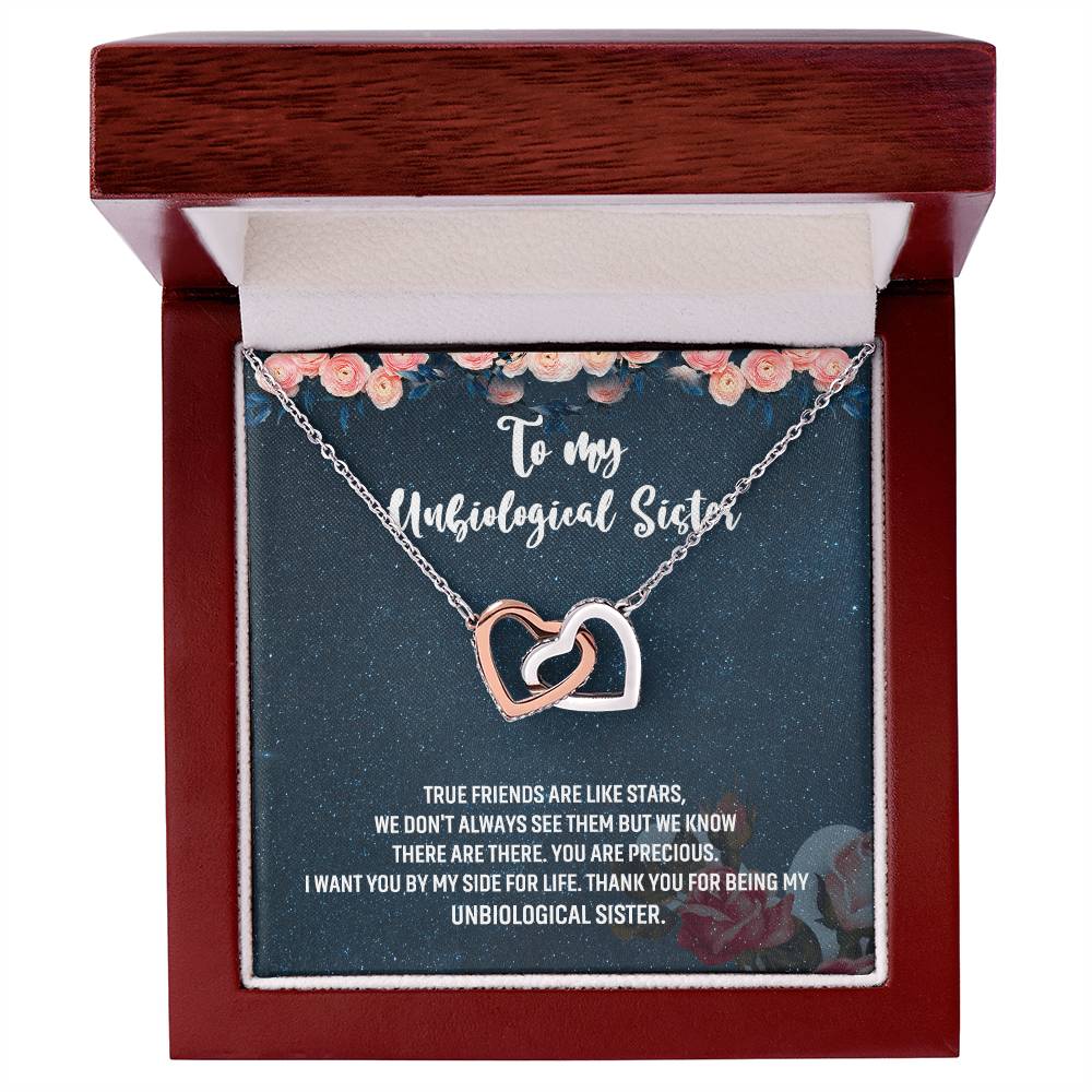 Unbiological Sister Gift Interlocking Hearts Necklace