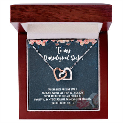 Unbiological Sister Gift Interlocking Hearts Necklace