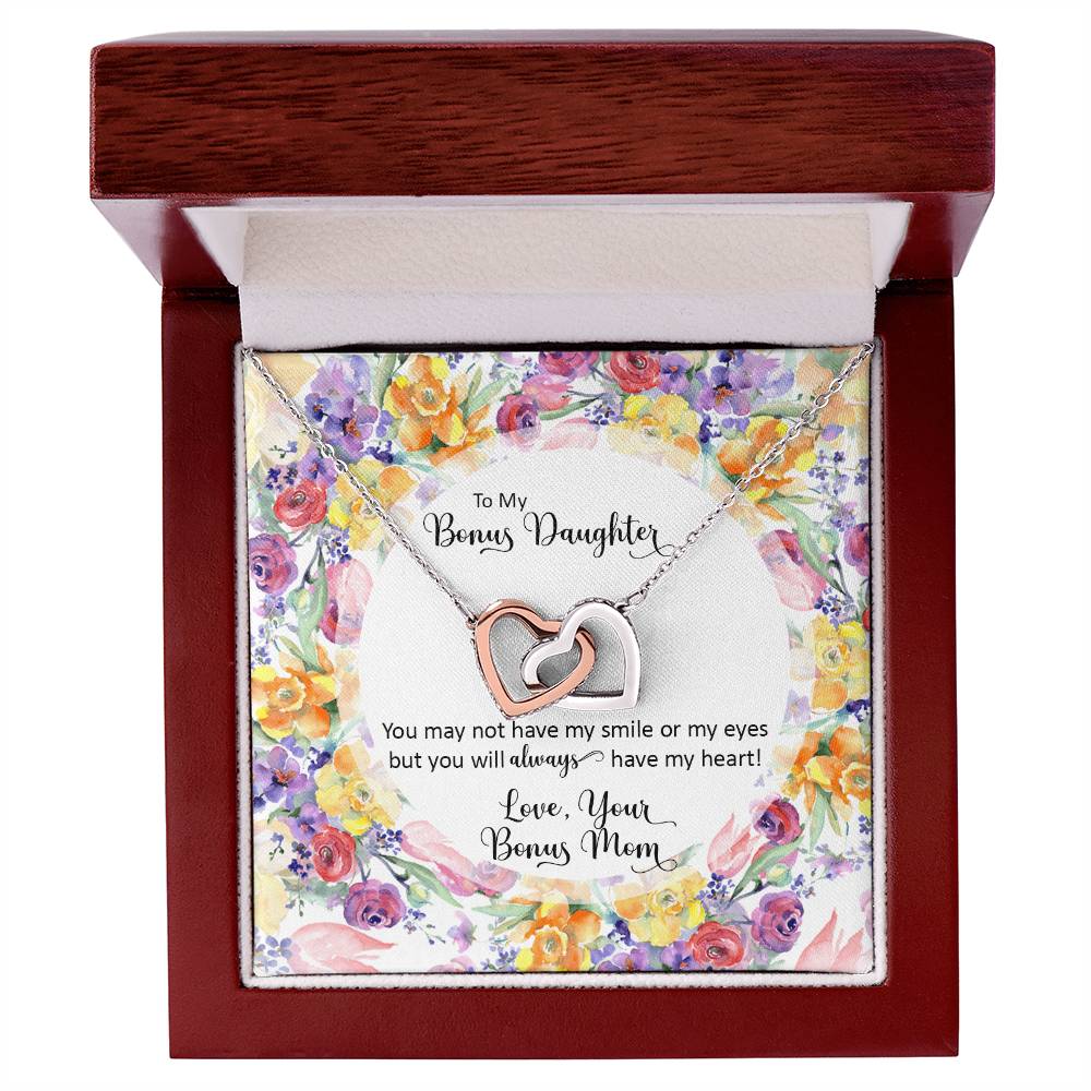Bonus Daughter From Bonus Mom No Dna But You Have My Heart Interlocking Hearts Necklace