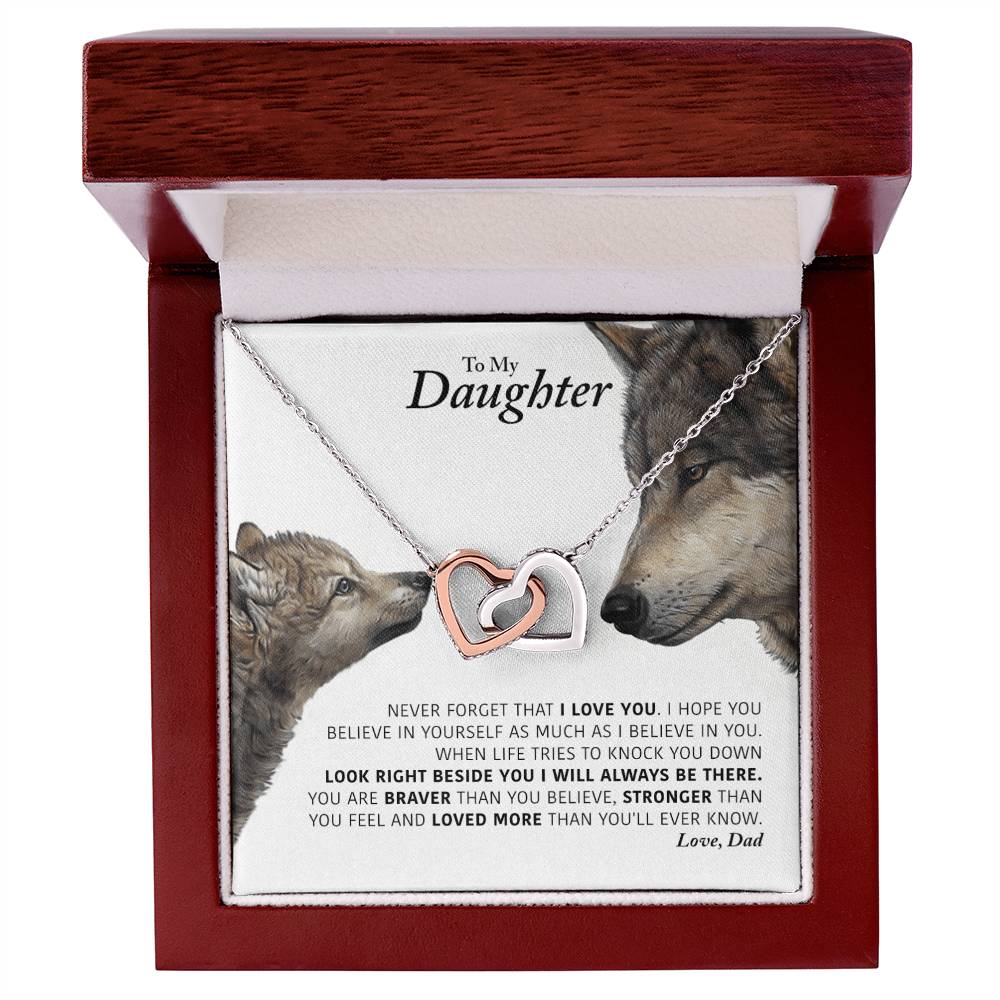 Daughter - I Will Always Be There Dad In Usa Interlocking Hearts Necklace