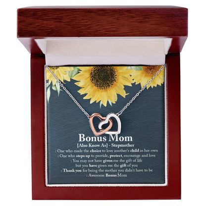 Awesome Bonus Mom - Interlocking Heart Necklace Interlocking Hearts Necklace