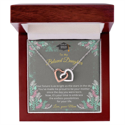 Two Hearts For Daughter'S Graduation Necklace. Interlocking Hearts Necklace