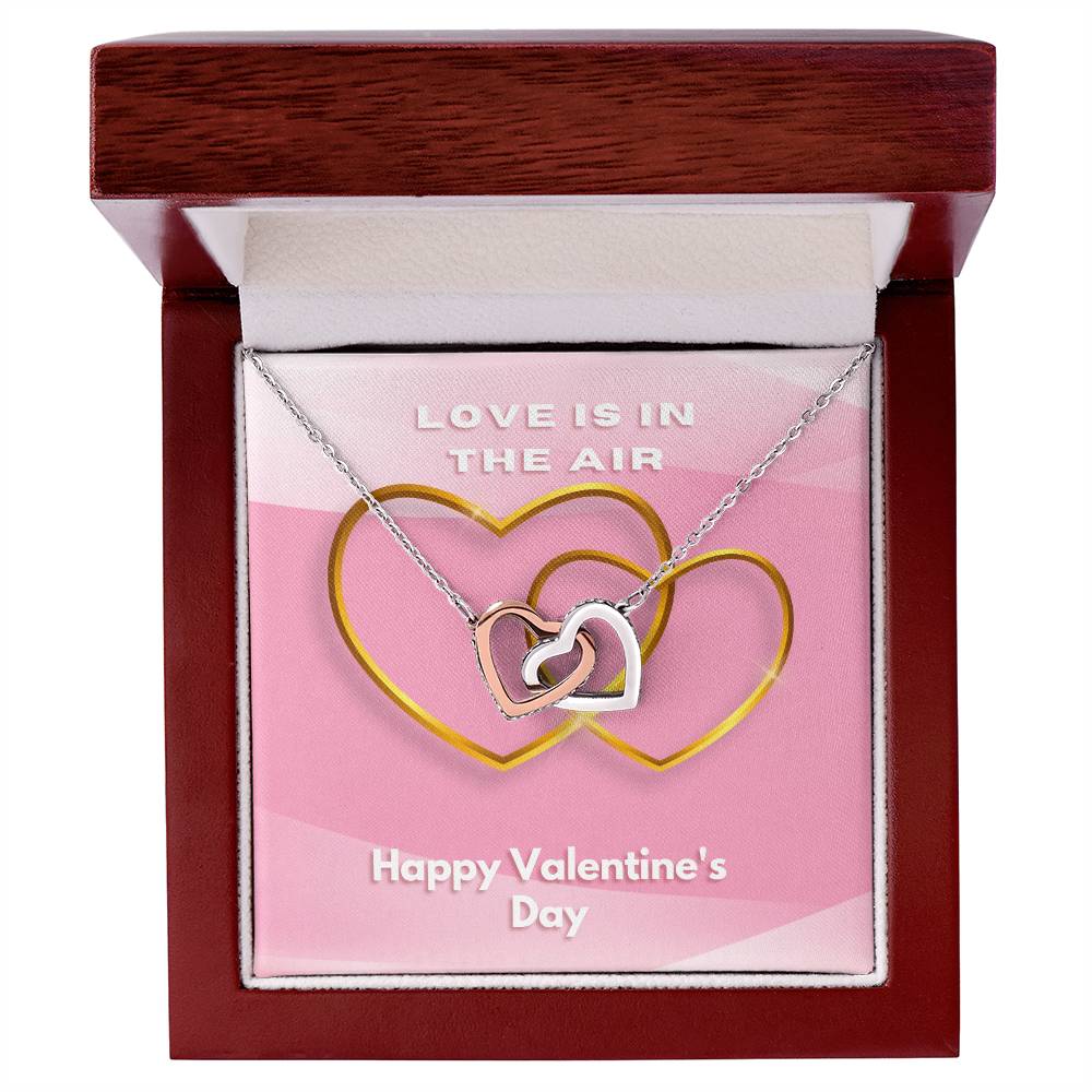Two Hearts Embellished Love Is In The Air Interlocking Hearts Necklace
