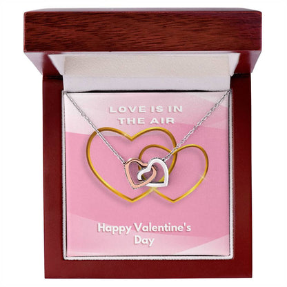 Two Hearts Embellished Love Is In The Air Interlocking Hearts Necklace