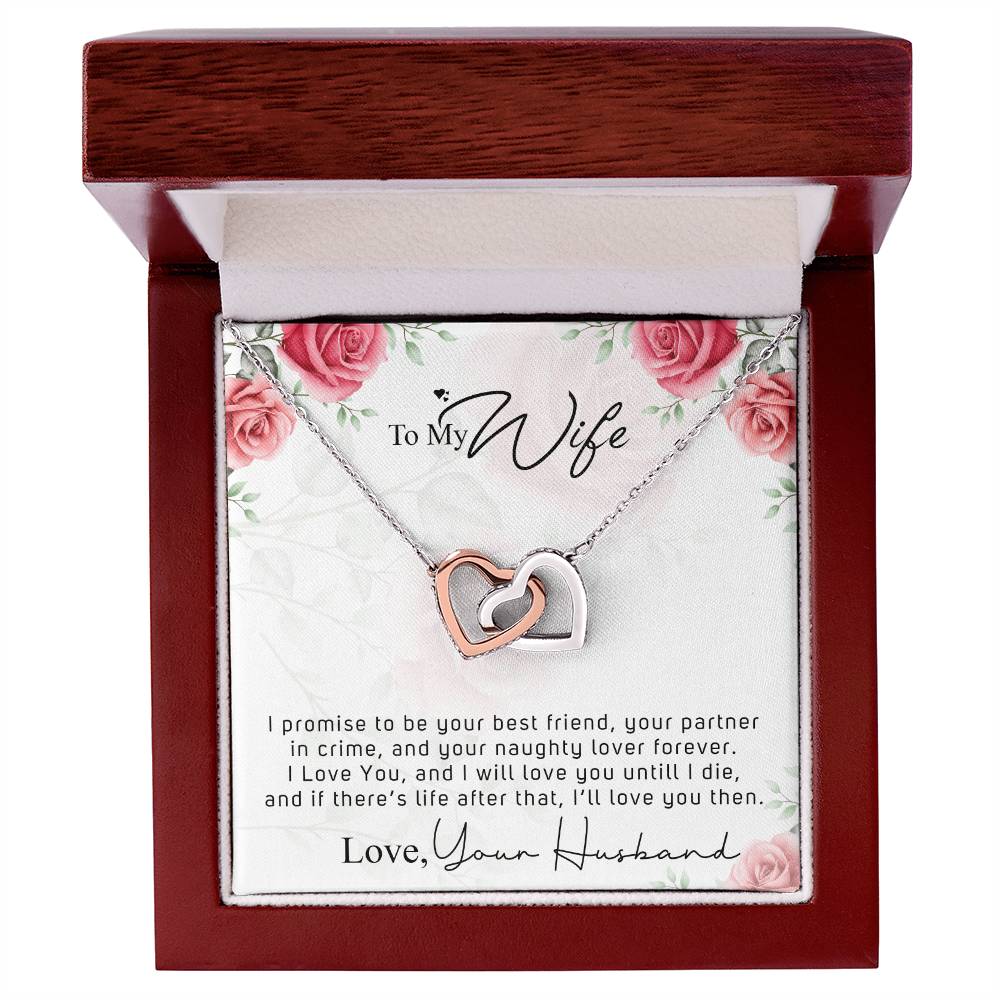 To My Wife - Your Naughty Lover Interlocking Hearts Necklace