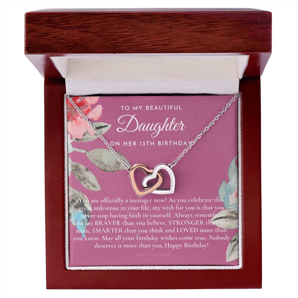 Daughter 13Th Birthday Gift Gift For 13 Year Old Girl Gifts 13Th Birthday Girl 13Th Birthday Gift Thirteenth Birthday Necklace Teen Birthday Gift Official Teenager Interlocking Hearts Necklace