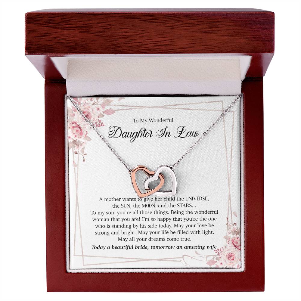 To My Wonderful Daughter In Law - Interlocking Heart Necklace Interlocking Hearts Necklace