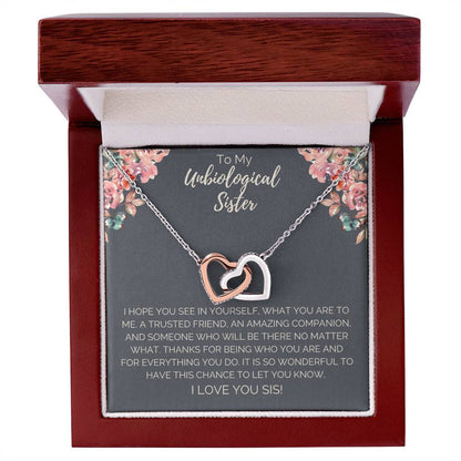 Unbiological Sister Necklace - Dark Interlocking Hearts Necklace