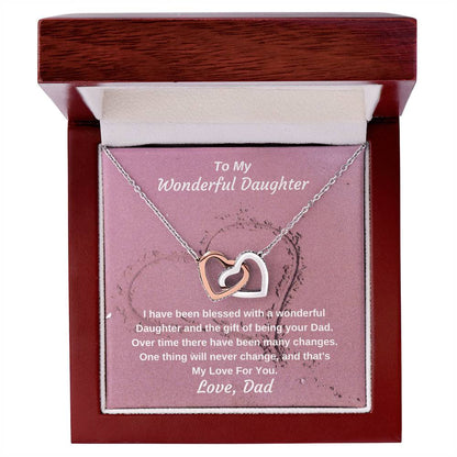 To My Wonderful Daughter Gift Of Being Your Dad Personalized Necklace Gift Interlocking Hearts Necklace