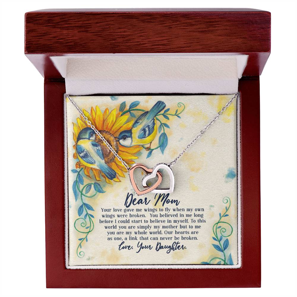 Dear Mom - Your Love Gave Me Wings To Fly When My Own Wings Were Broken From Daughter Interlocking Hearts Necklace