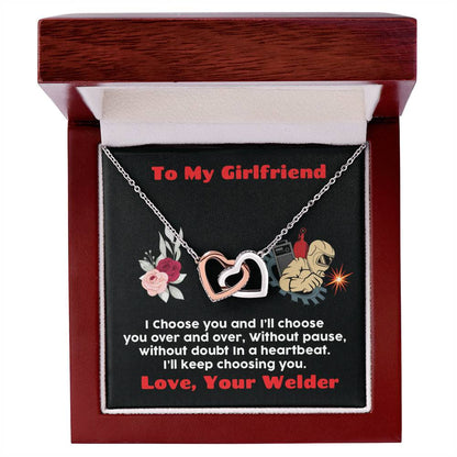 Welder'S Girlfriend Interlocking Hearts Necklace