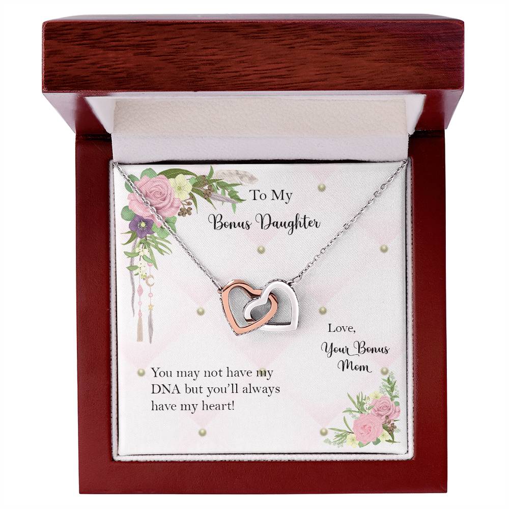 Bonus Daughter From Bonus Mom No Dna But You Have My Heart Interlocking Hearts Necklace