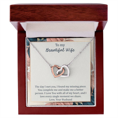 To My Wife The Day I Met You - Leaf Interlocking Hearts Necklace