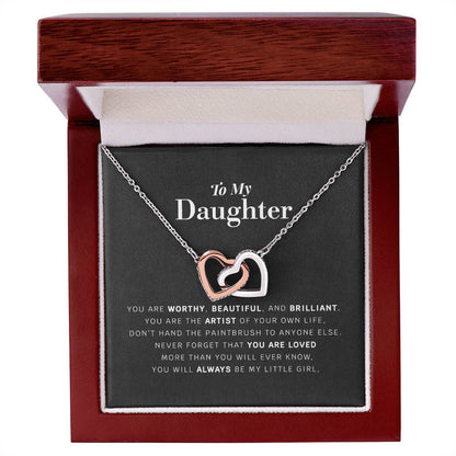 Daughter Necklace Gift From Mom Dad To Our Dear Daughter Present For Christmas Birthday Jewelry For Daughter From Parents Interlocking Hearts Necklace