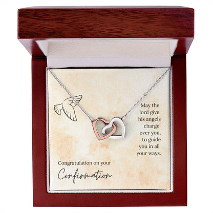 Congratulation On Your Confirmation - May The Lord Give His Angels Charge Over You To Guide You In All Your Ways - Necklace Interlocking Hearts Necklace