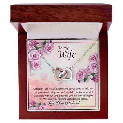 Two Hearts Beat As One Message Card Necklace Interlocking Hearts Necklace